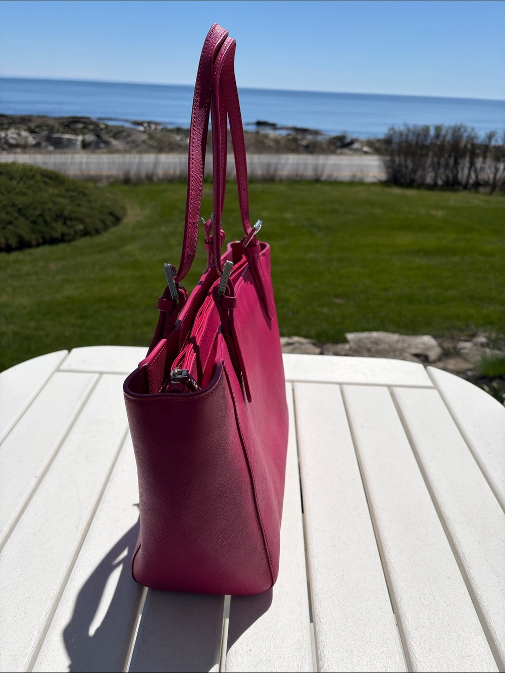 Tory Burch Magenta Leather Tote with Double Straps - Picture 3 of 16